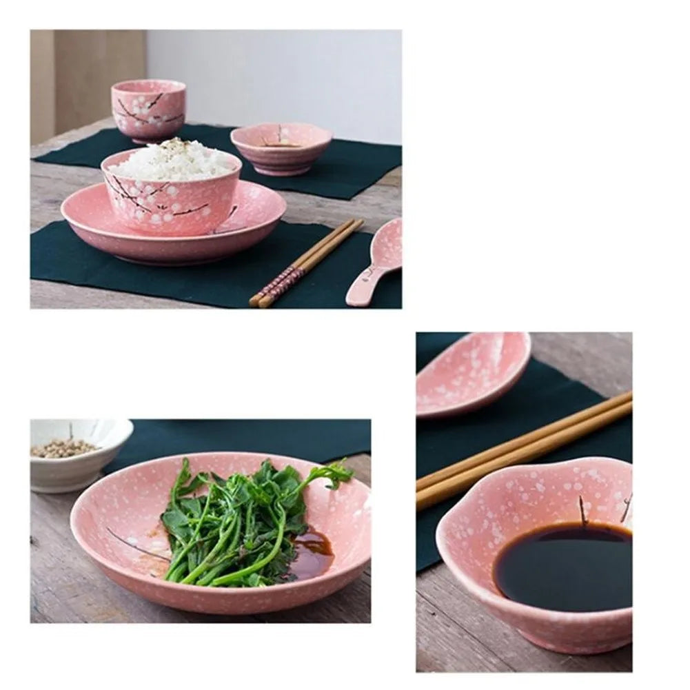Juego de vajilla de cerámica de 6 piezas con cuenco, plato, taza, cuchara y palillos