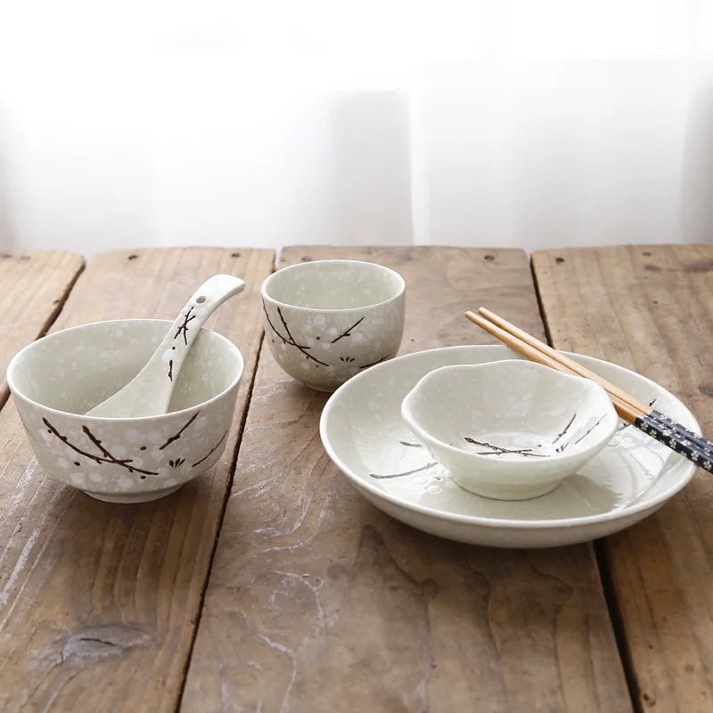 Juego de vajilla de cerámica de 6 piezas con cuenco, plato, taza, cuchara y palillos