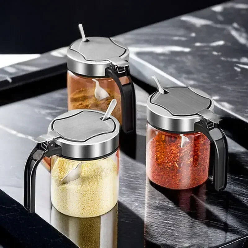Tarro de cristal para condimentos de 300 ml con tapa y cuchara