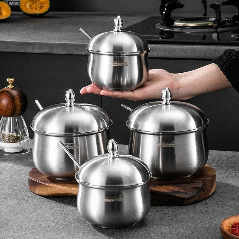Tarro de acero inoxidable para condimentos con tapa