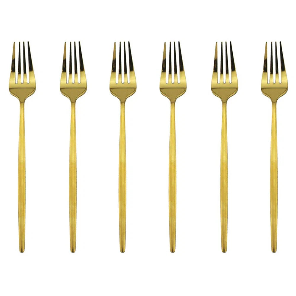 6-Piece Stainless Steel Dinner Forks Set, Silver & Gold, 8.2 Inch
