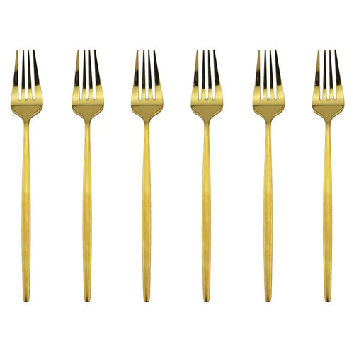 Juego de 6 tenedores de mesa de acero inoxidable, plata y oro, 20.8 cm