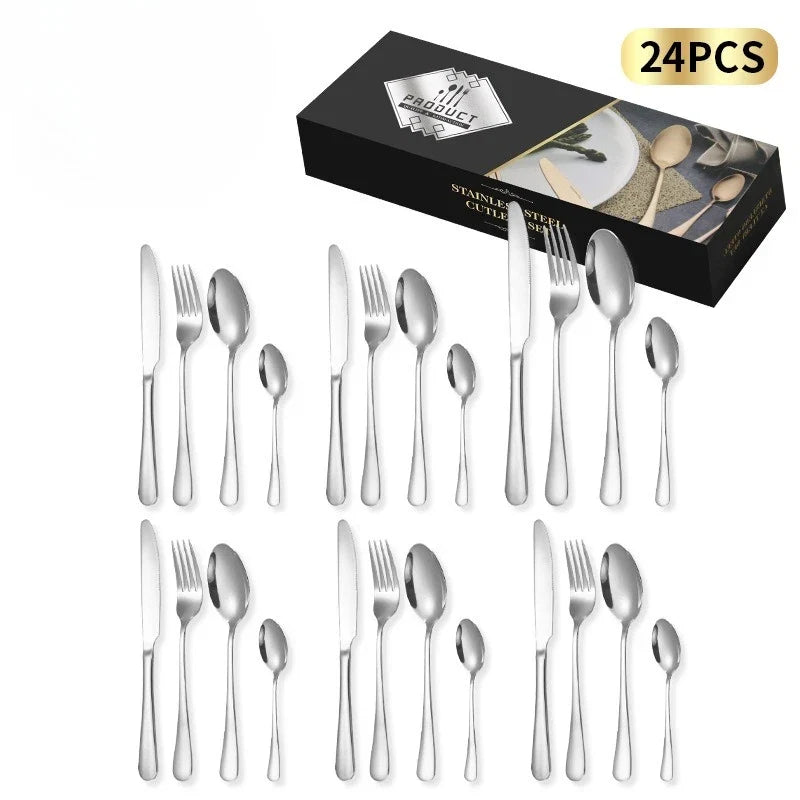 Juego de cubiertos de acero inoxidable de 24 piezas para 6 personas