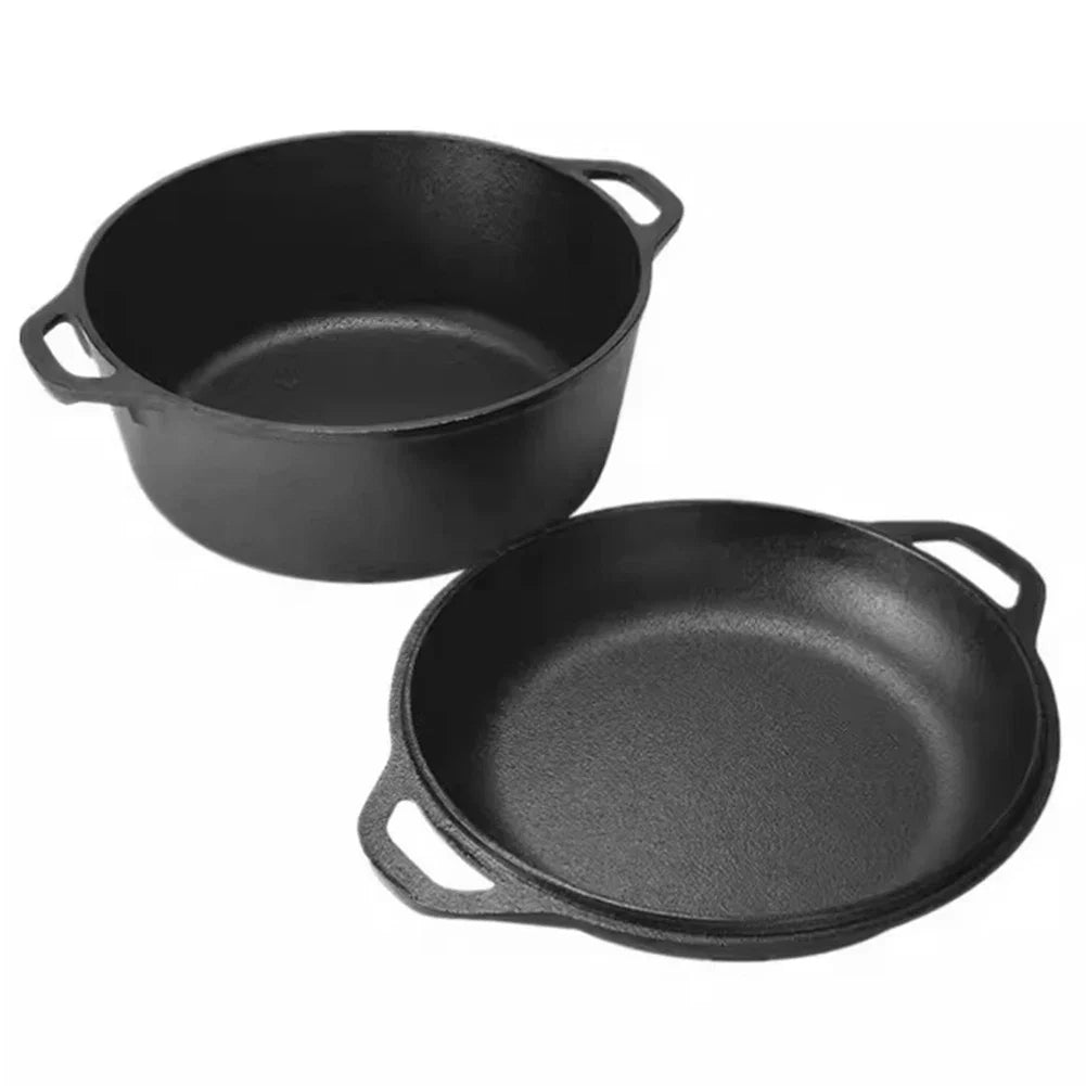 Olla de hierro fundido con tapa sartén y asas dobles