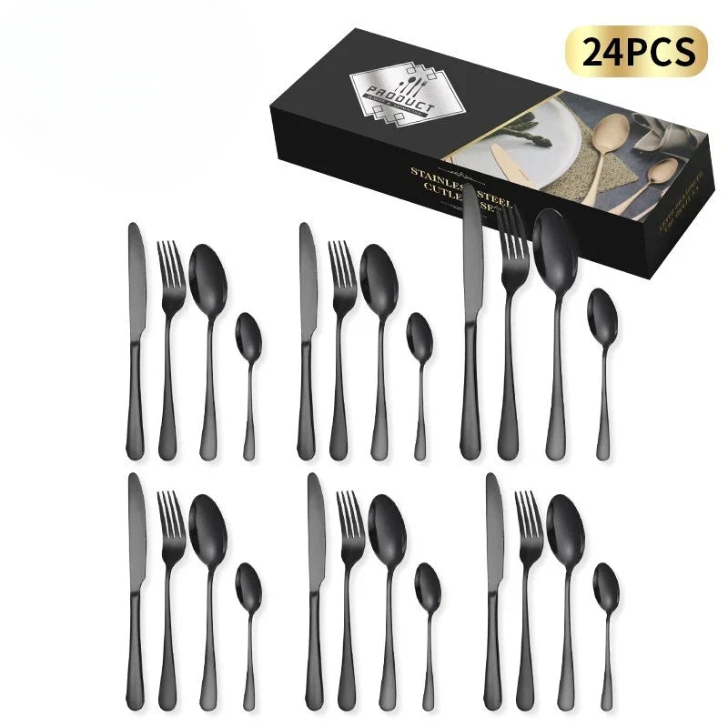 Juego de cubiertos de acero inoxidable de 24 piezas para 6 personas