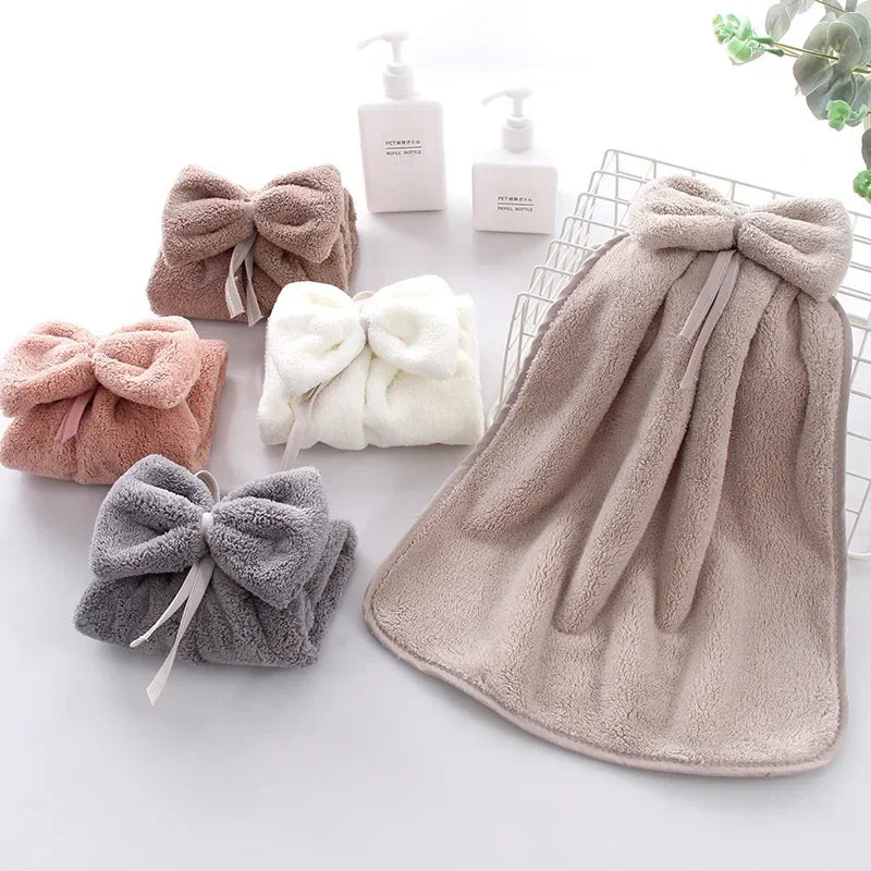 Bowknot Coral Velvet Hand Towel