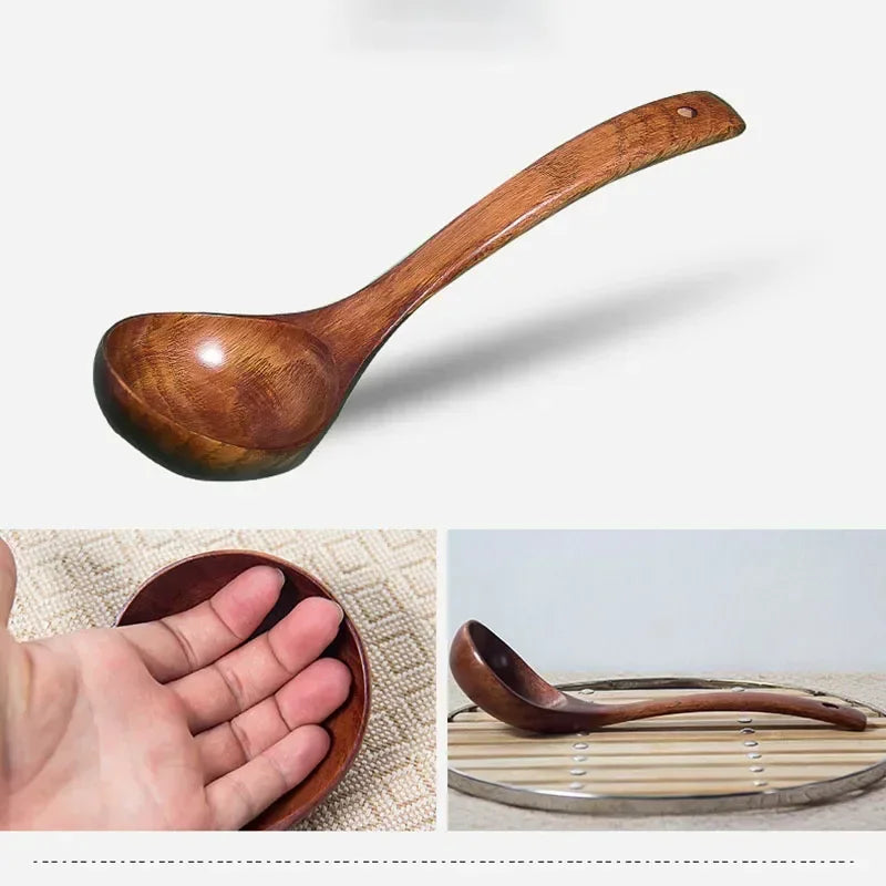 Wooden Long Handle Round Spoon