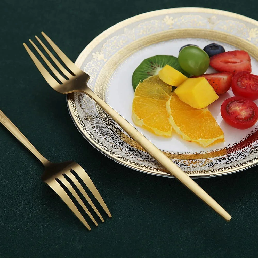 6-Piece Stainless Steel Dinner Forks Set, Silver & Gold, 8.2 Inch