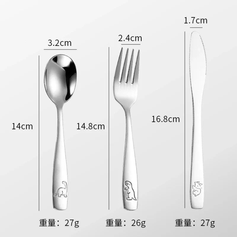 Stainless Steel Children's Cutlery Set with Dinosaur Pattern