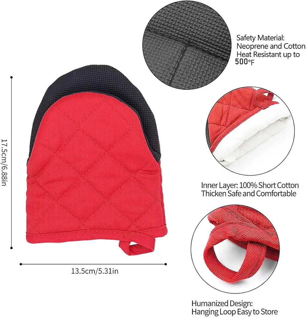 Heat Resistant Oven Mitts, Short Non-Slip Oven Gloves for Baking and Cooking