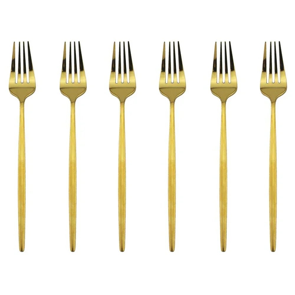 6-Piece Stainless Steel Dinner Forks Set, Silver & Gold, 8.2 Inch