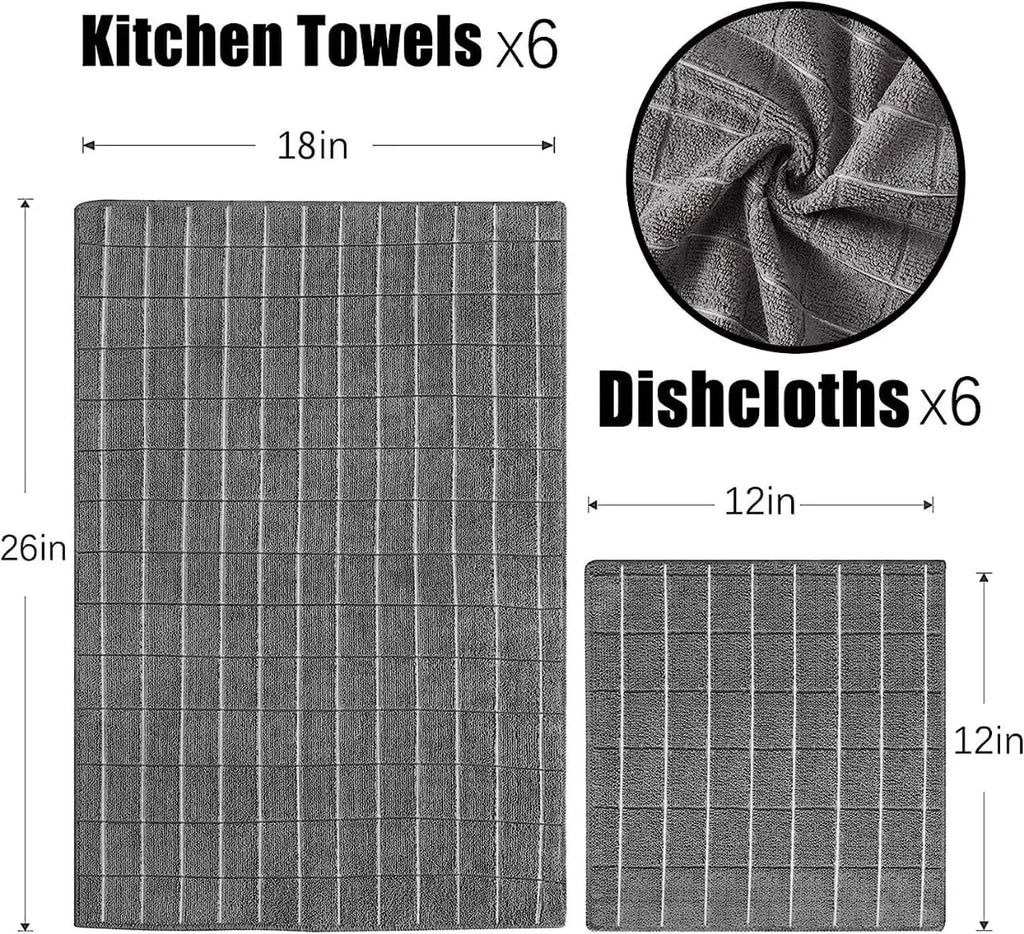 Microfiber Kitchen Towels and Dishcloths Set (12-Pack)