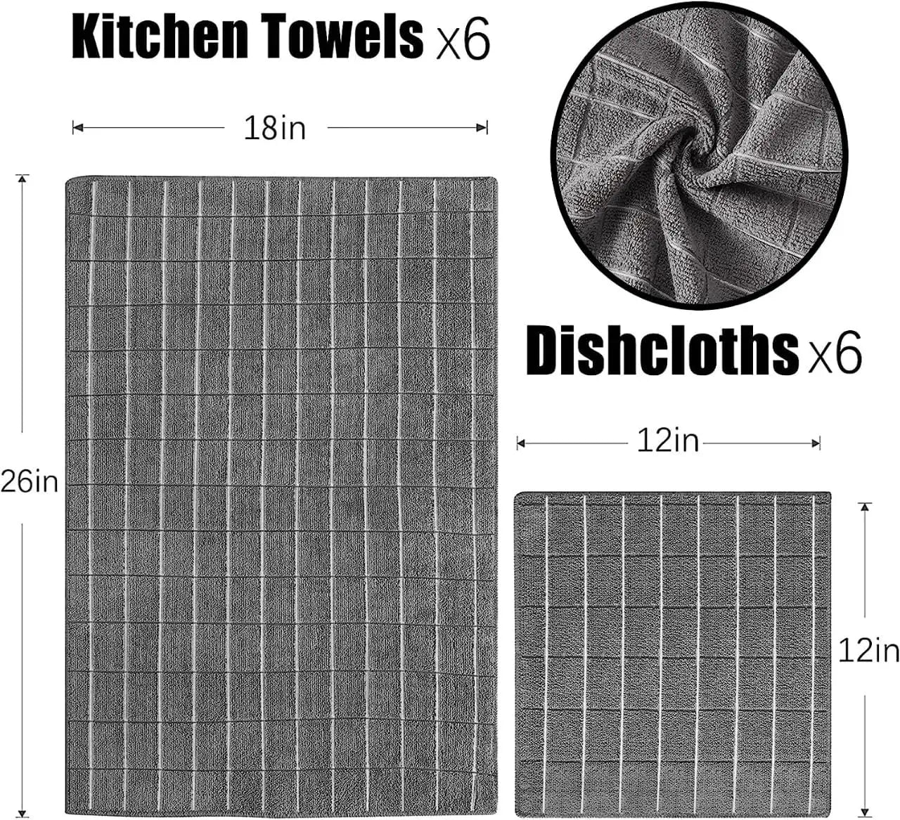Juego de toallas y paños de cocina de microfibra (12 unidades)