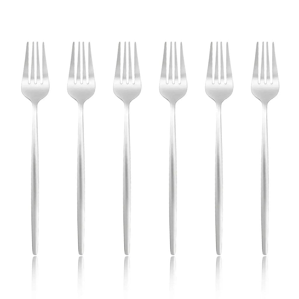 6-Piece Stainless Steel Dinner Forks Set, Silver & Gold, 8.2 Inch