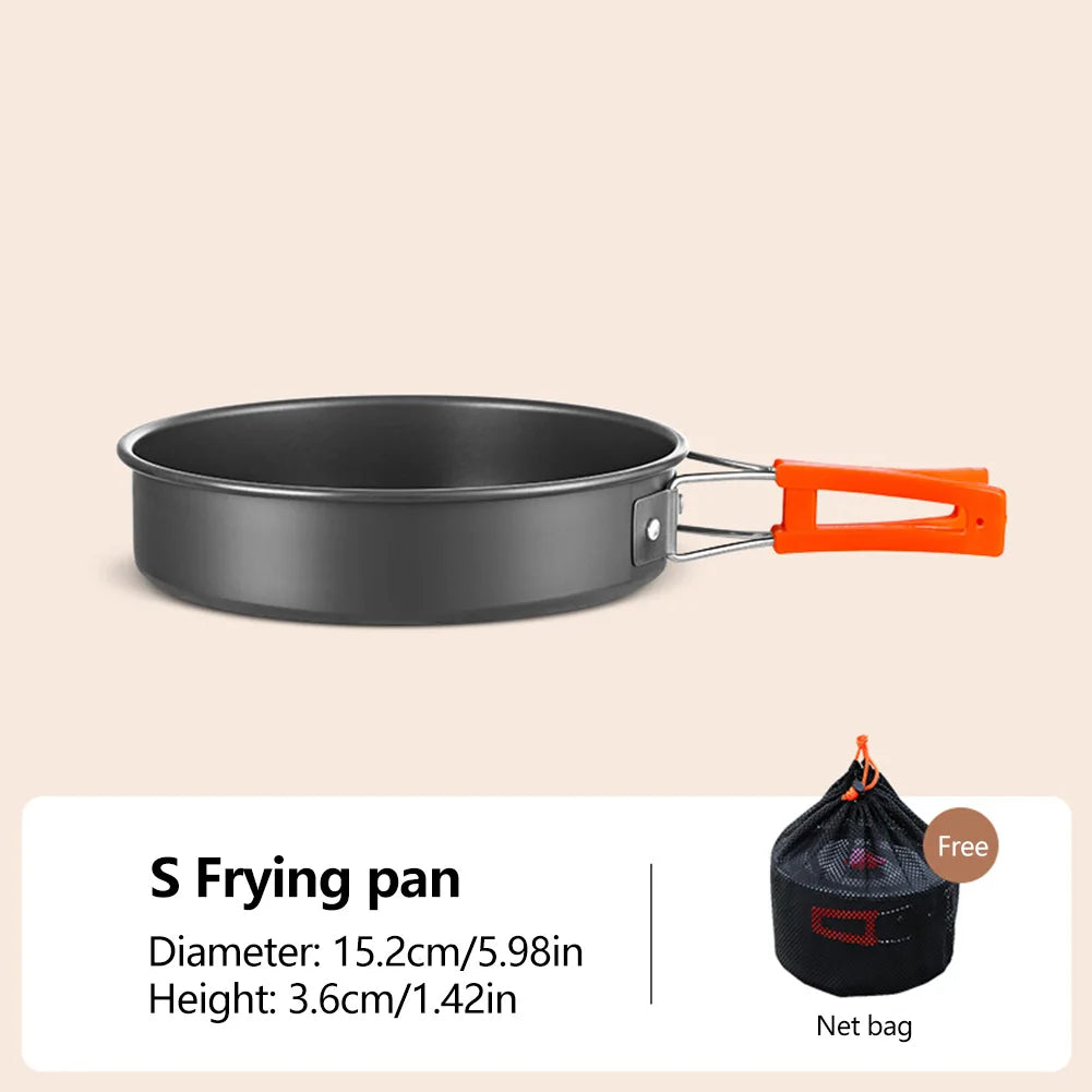 Set de utensilios de cocina de aluminio para acampar – Sartén, Olla, Sartén colgante y Tetera