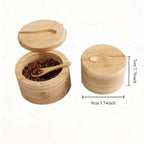 Wood Seasoning Storage Pot with Spoon