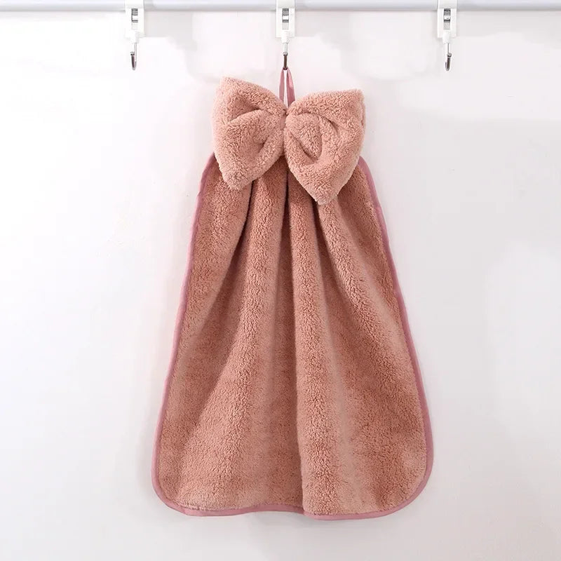 Bowknot Coral Velvet Hand Towel