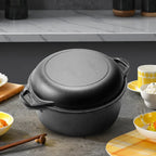 Olla de hierro fundido con tapa sartén y asas dobles