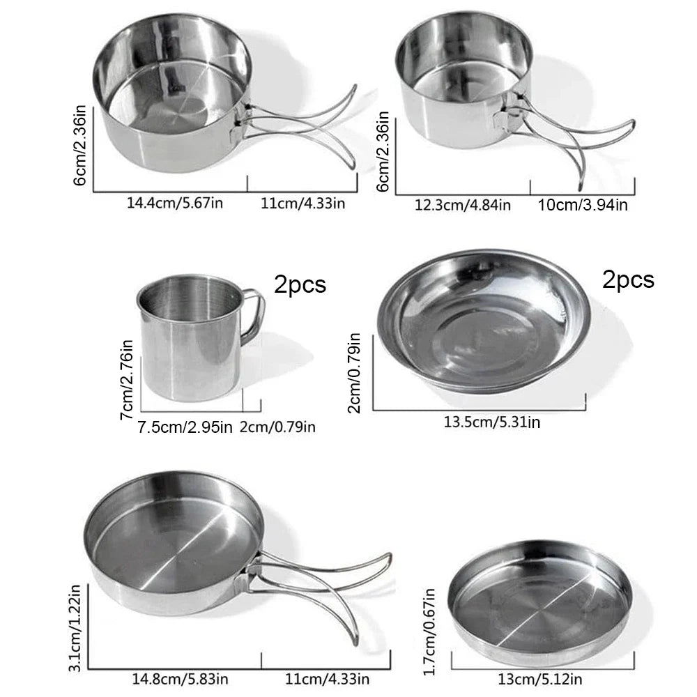 8-Piece Stainless Steel Camping Cookware Set