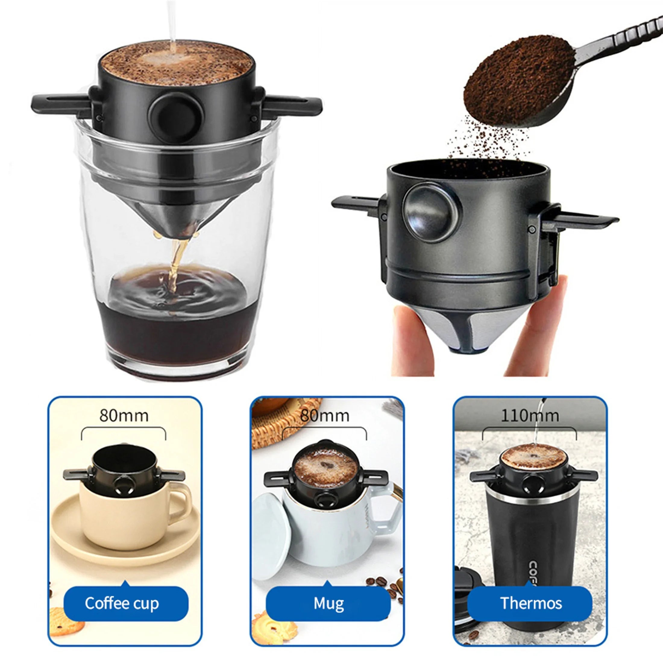 Collapsible Pour Over Coffee Dripper with Stainless Steel Filter