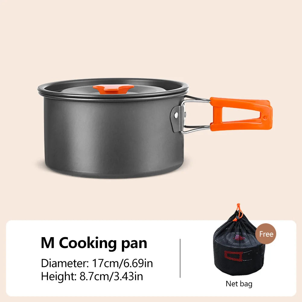 Set de utensilios de cocina de aluminio para acampar – Sartén, Olla, Sartén colgante y Tetera