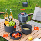 Aluminum Camping Cookware Set – Frying Pan, Cooking Pot, Hanging Pan & Kettle