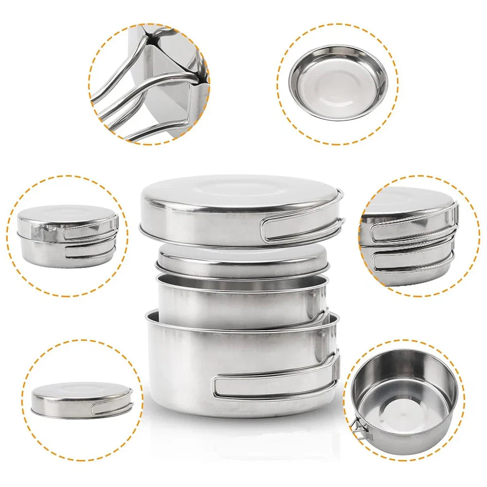 8-Piece Stainless Steel Camping Cookware Set
