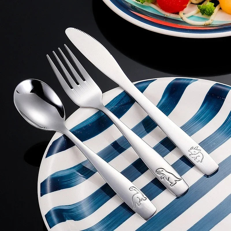 Stainless Steel Children's Cutlery Set with Dinosaur Pattern
