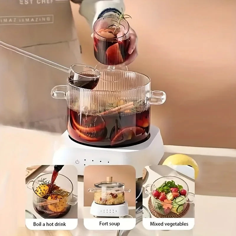 Heat-Resistant Borosilicate Glass Soup & Stock Pot 1.6L