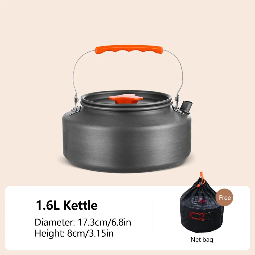 Set de utensilios de cocina de aluminio para acampar – Sartén, Olla, Sartén colgante y Tetera