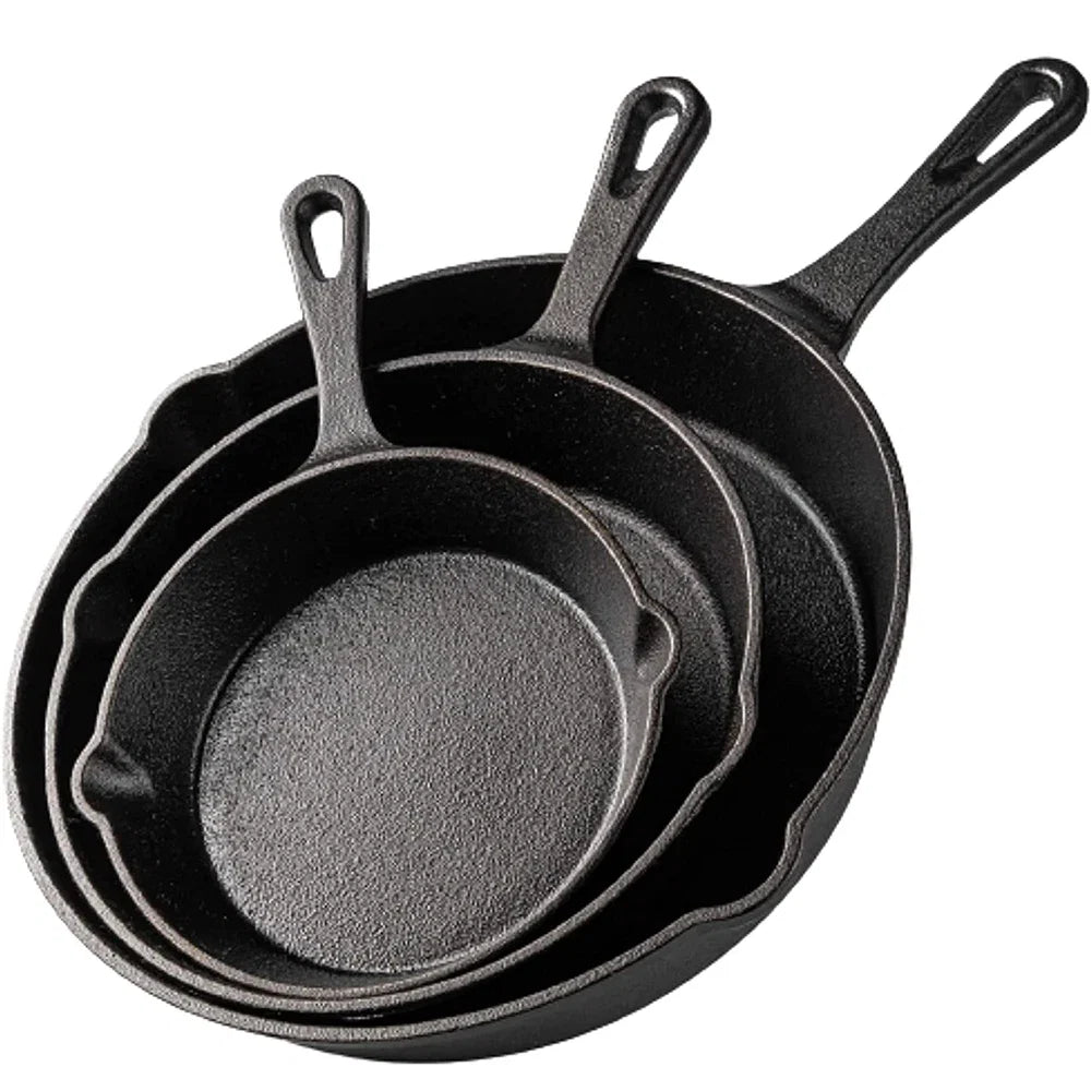 Cast Iron Skillet Set – Non-Stick Frying Pan for Gas and Induction Cooktops (14cm / 16cm / 20cm)