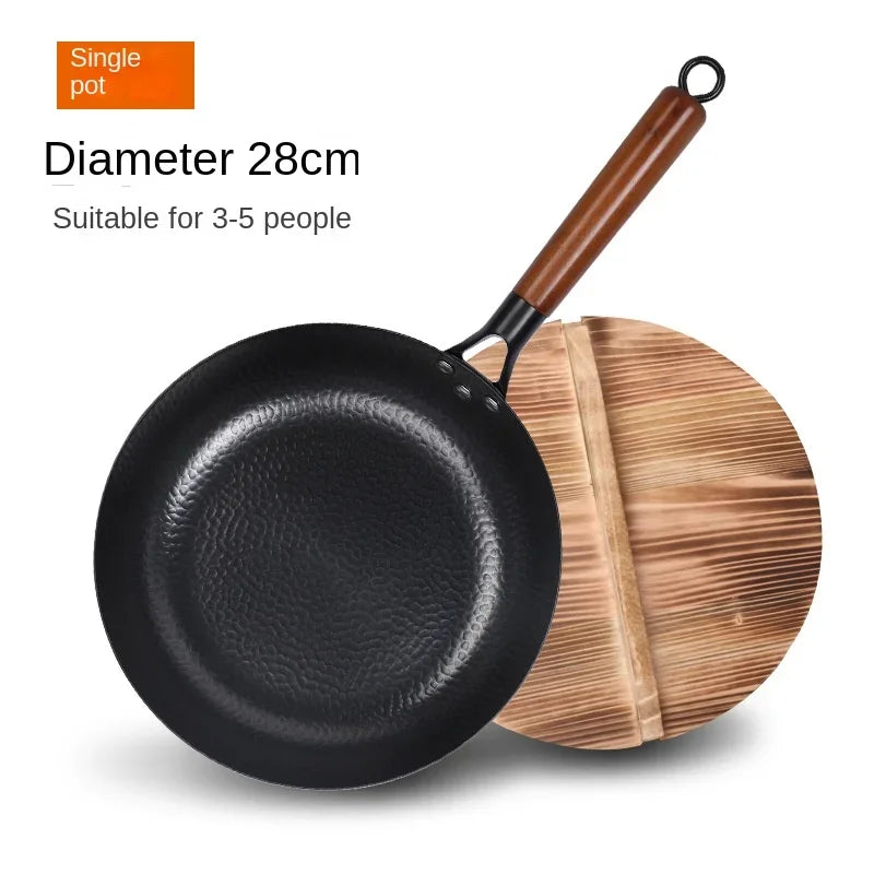 28cm Cast Iron Frying Pan – Non-Coated, Wooden Handle