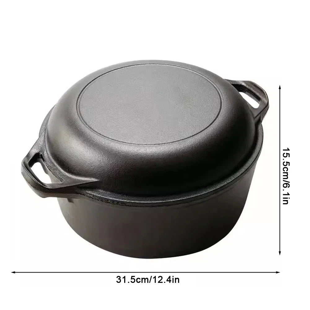 Olla de hierro fundido con tapa sartén y asas dobles