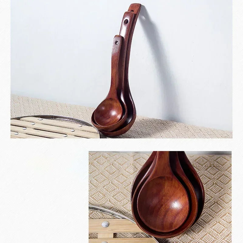 Wooden Long Handle Round Spoon