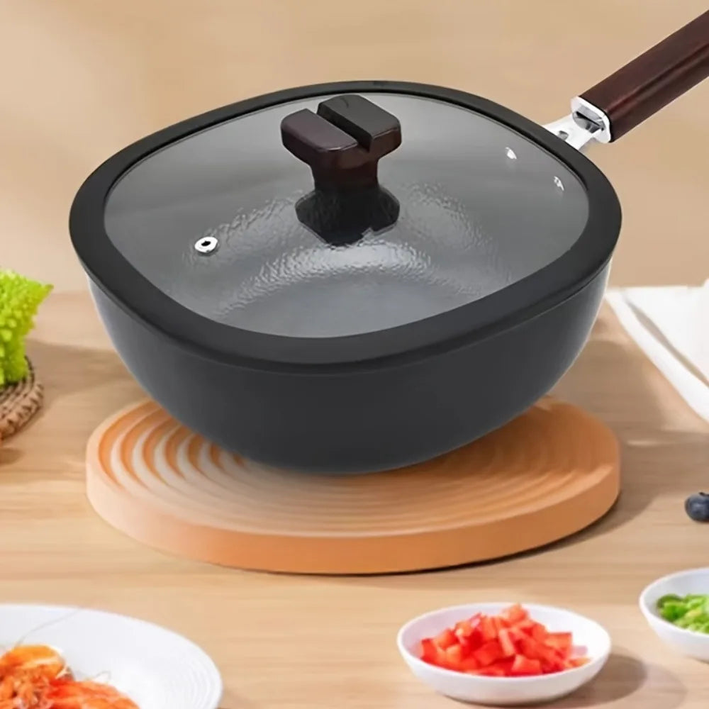 Square Iron Frying Pan with Wooden Handle
