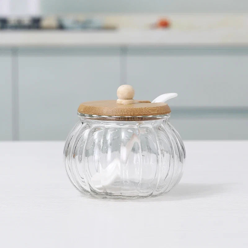 Glass Seasoning Jar Set with Lid – Salt, Sugar & Spice Storage