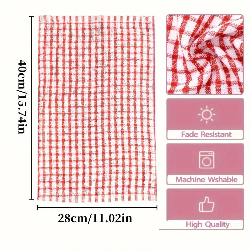 Plaid Dish Towels Set - Reusable Kitchen Cleaning Cloths, Assorted Colors