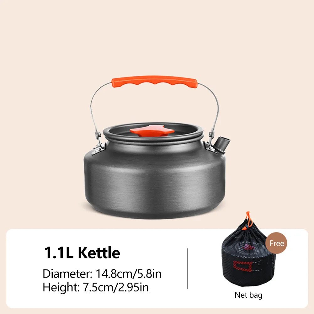 Set de utensilios de cocina de aluminio para acampar – Sartén, Olla, Sartén colgante y Tetera
