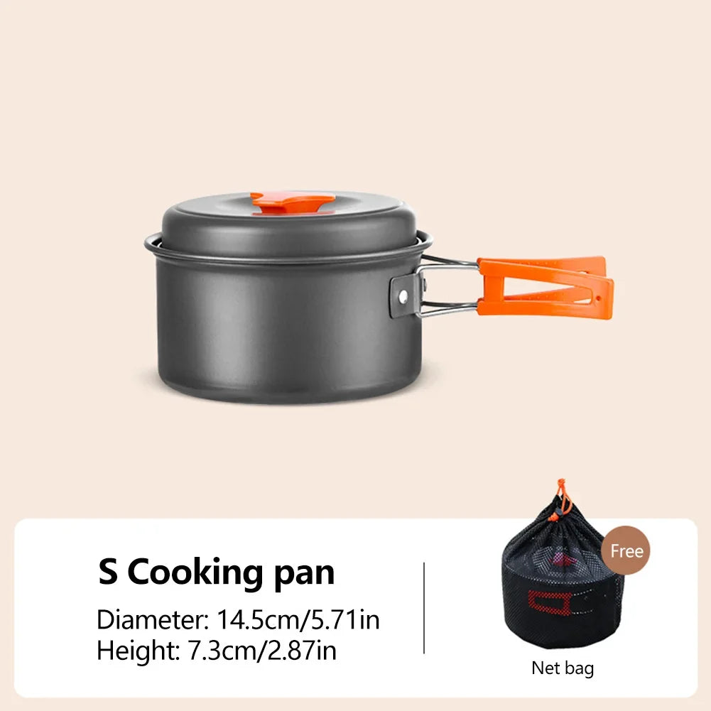 Set de utensilios de cocina de aluminio para acampar – Sartén, Olla, Sartén colgante y Tetera