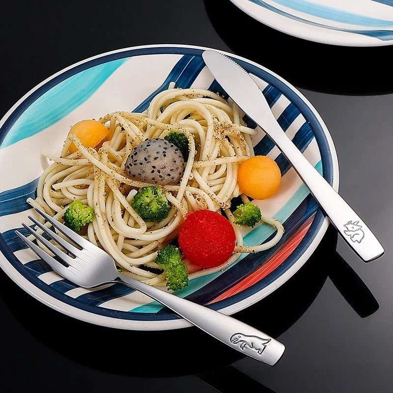 Stainless Steel Children's Cutlery Set with Dinosaur Pattern