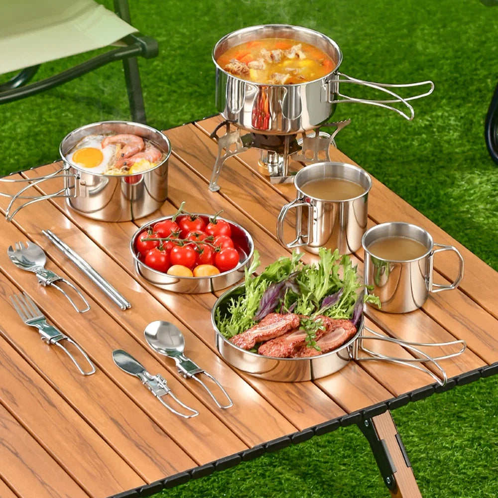 8-Piece Stainless Steel Camping Cookware Set