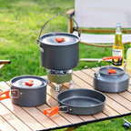 Aluminum Camping Cookware Set – Frying Pan, Cooking Pot, Hanging Pan & Kettle