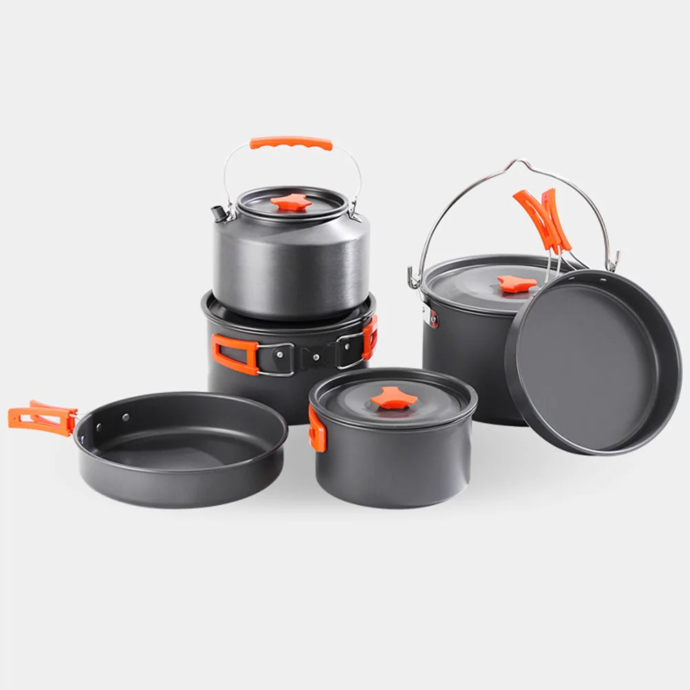 Aluminum Camping Cookware Set – Frying Pan, Cooking Pot, Hanging Pan & Kettle