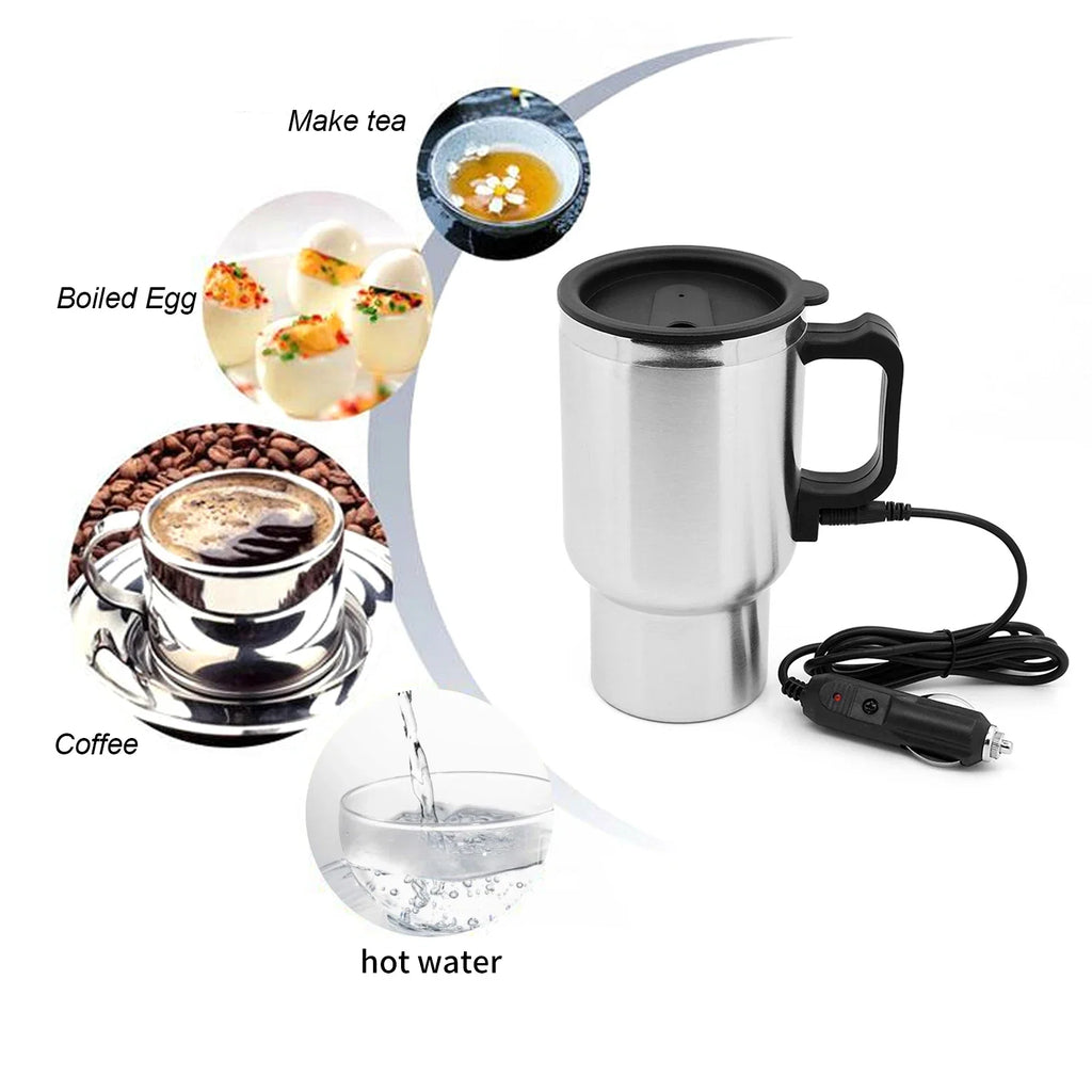 12V Car Electric Kettle – Stainless Steel, 450ml