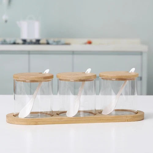 Juego de tarros de cristal para especias con tapa - Almacenamiento de sal, azúcar y especias