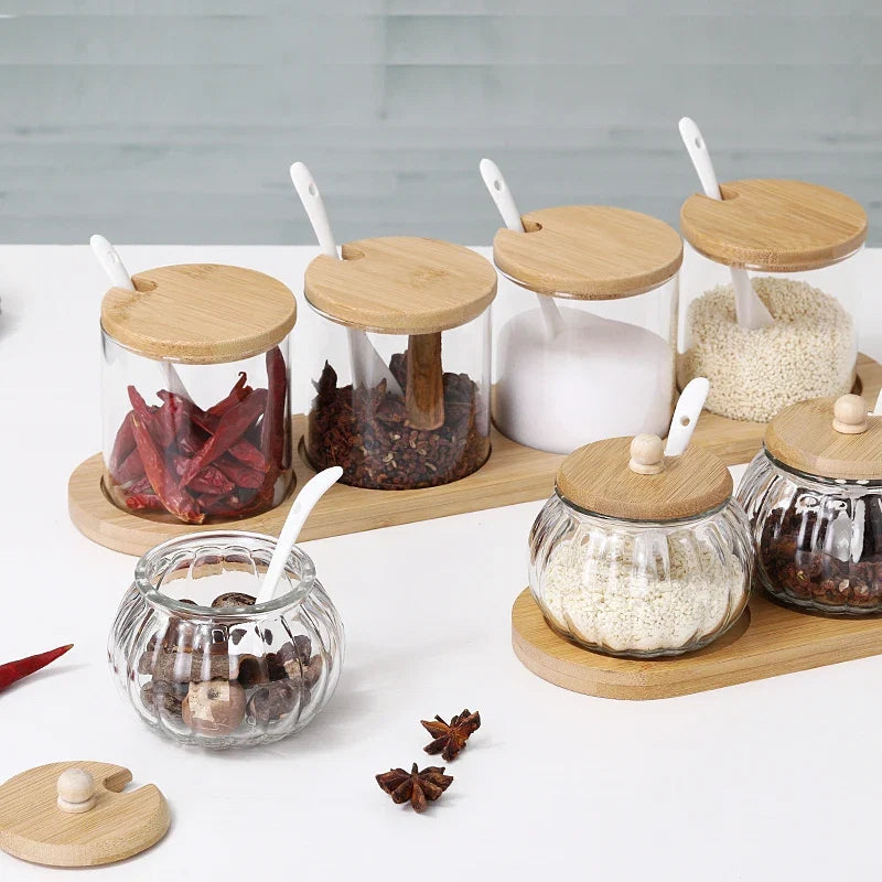 Glass Seasoning Jar Set with Lid – Salt, Sugar & Spice Storage