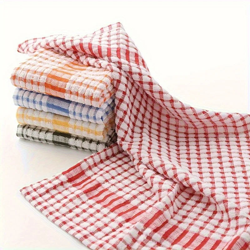 Plaid Dish Towels Set - Reusable Kitchen Cleaning Cloths, Assorted Colors
