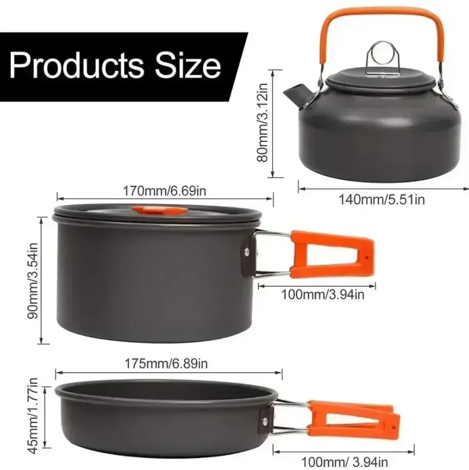 Juego de utensilios de cocina portátil para acampada, para 2-3 personas