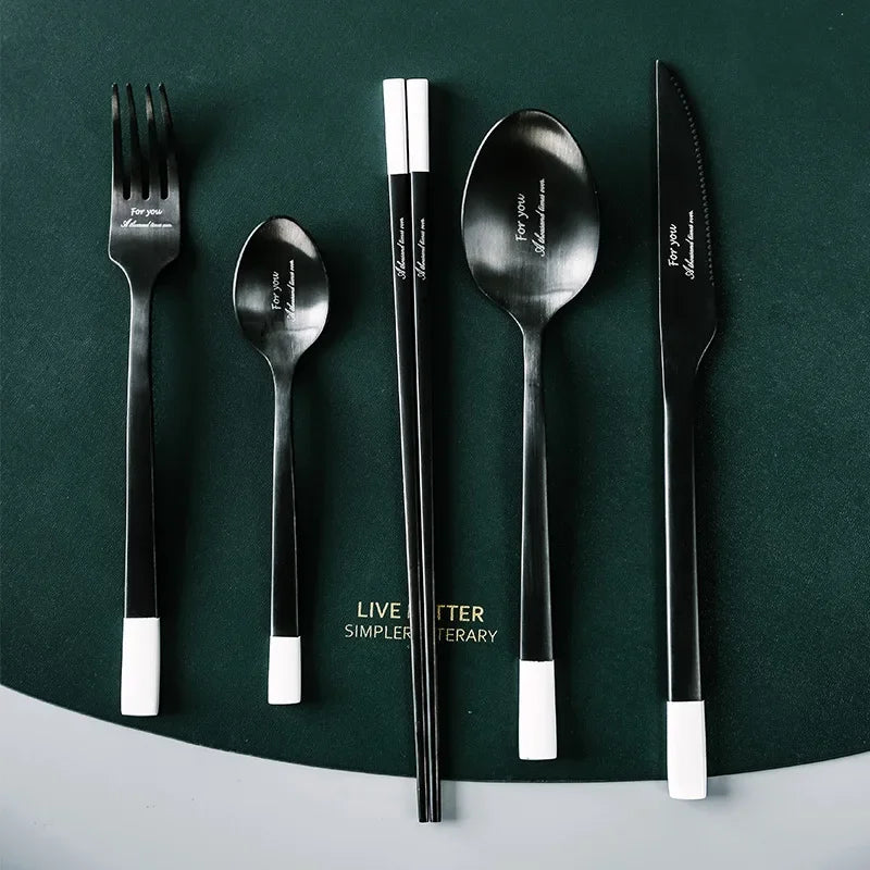 Black & White Stainless Steel Cutlery Set (4-Piece / 5-Piece)