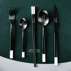 Black & White Stainless Steel Cutlery Set (4-Piece / 5-Piece)